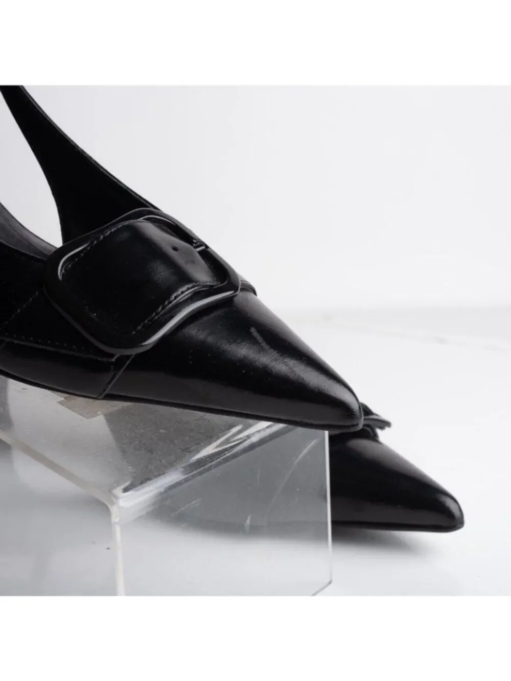 Zara Womens Leather Slingbacks Heels Pumps Black Pointed Toe US 7.5 EU 38 NWB